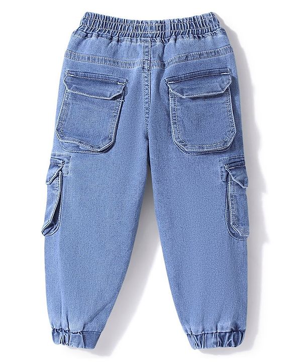 Babyhug Denim Full Length Joggers with Stretch Solid Color - Light Blue