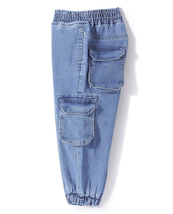 Babyhug Denim Full Length Joggers with Stretch Solid Color - Light Blue