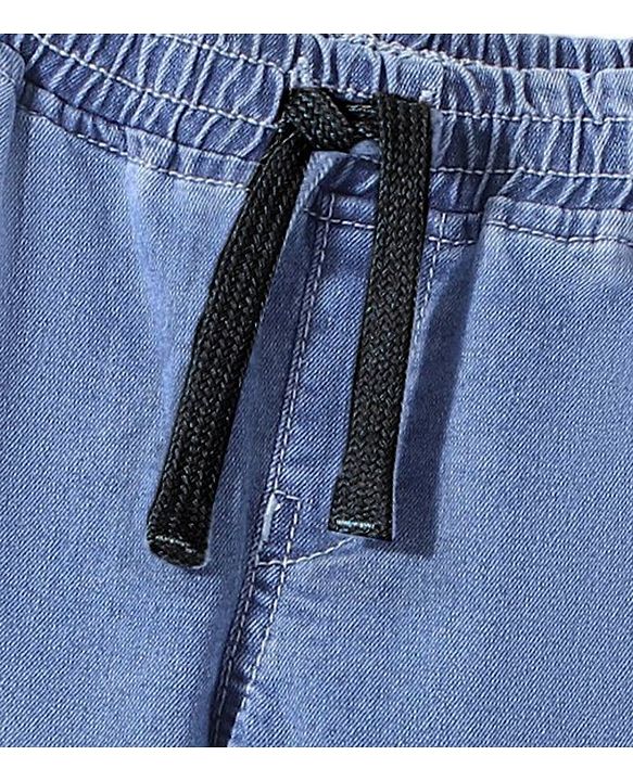 Babyhug Denim Full Length Joggers with Stretch Solid Color - Light Blue