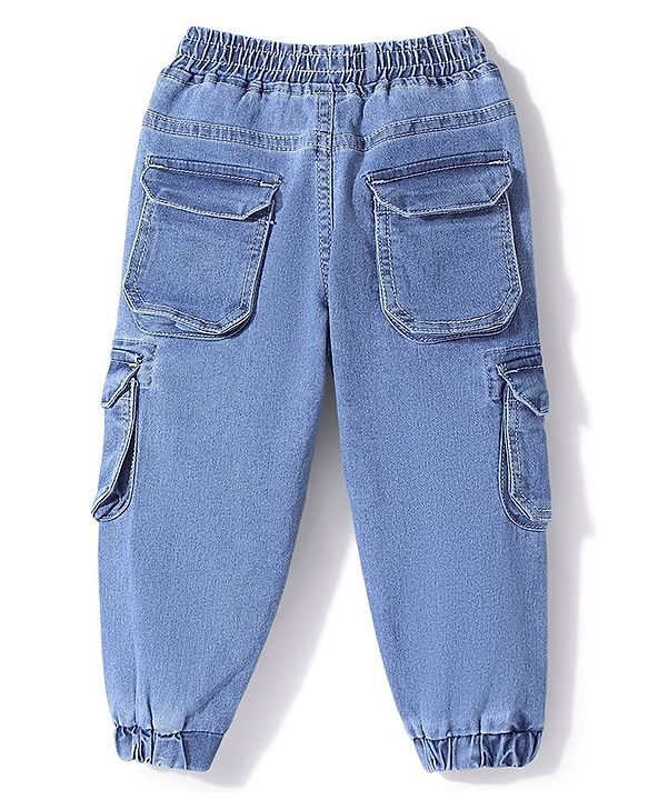 Babyhug Denim Full Length Joggers with Stretch Solid Color - Light Blue