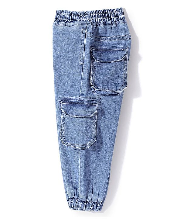 Babyhug Denim Full Length Joggers with Stretch Solid Color - Light Blue