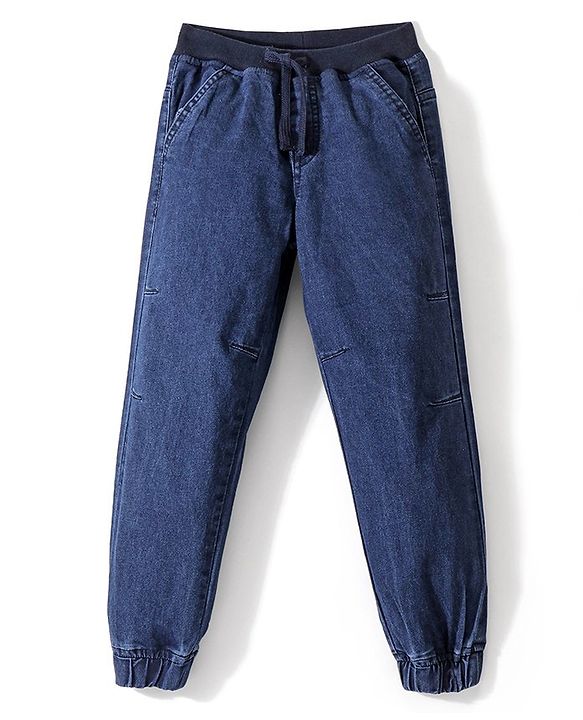 Babyhug Denim Full Length With Stretch Jogger - Dark Blue