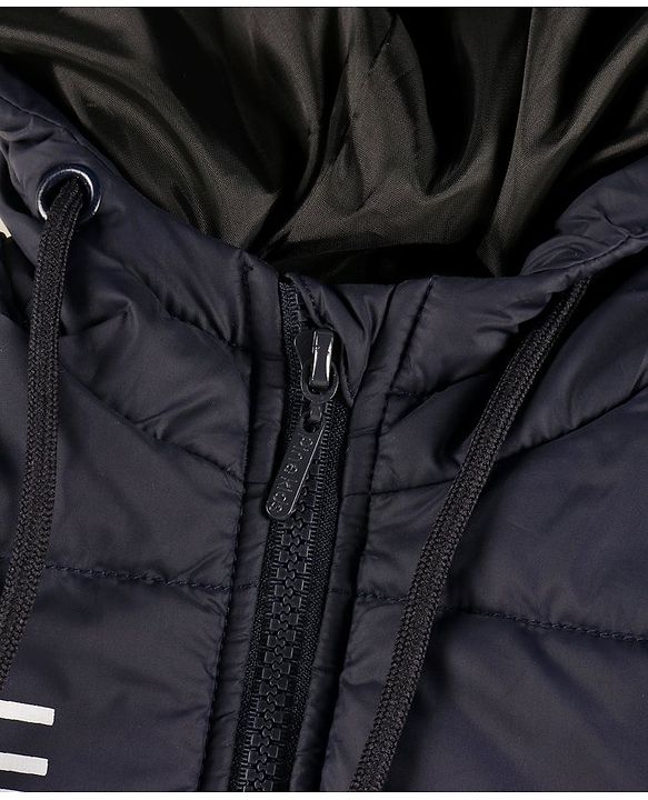 Pine Kids Full Sleeves Medium Winter Hooded Jacket Text Print - Navy Blue