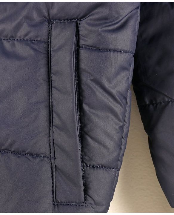 Pine Kids Full Sleeves Medium Winter Hooded Jacket Text Print - Navy Blue