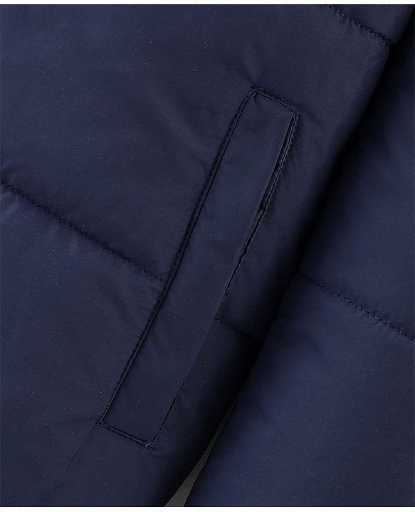 Pine Kids Full Sleeves Medium Winter Hooded Jacket Text Print - Navy Blue