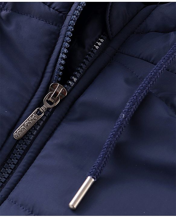 Pine Kids Full Sleeves Medium Winter Hooded Jacket Text Print - Navy Blue