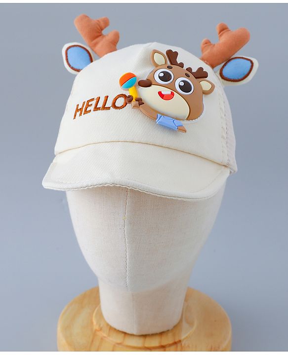 Babyhug Free Size Baseball Summer Cap with Reindeer Applique - Beige(Text on the cap may vary)