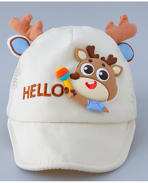 Babyhug Free Size Baseball Summer Cap with Reindeer Applique - Beige(Text on the cap may vary)