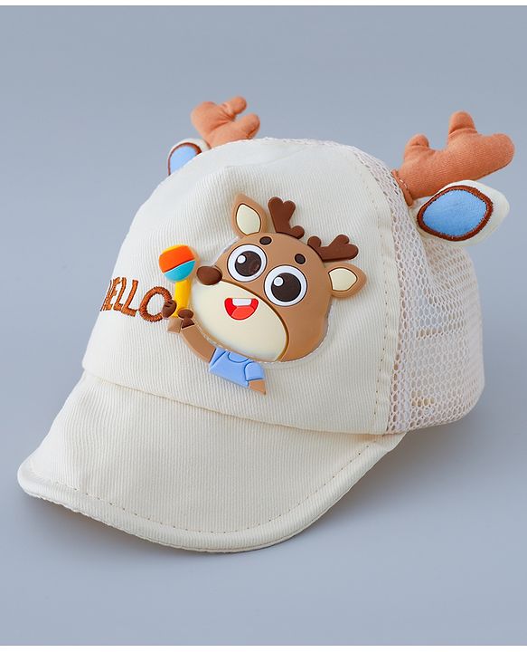 Babyhug Free Size Baseball Summer Cap with Reindeer Applique - Beige(Text on the cap may vary)