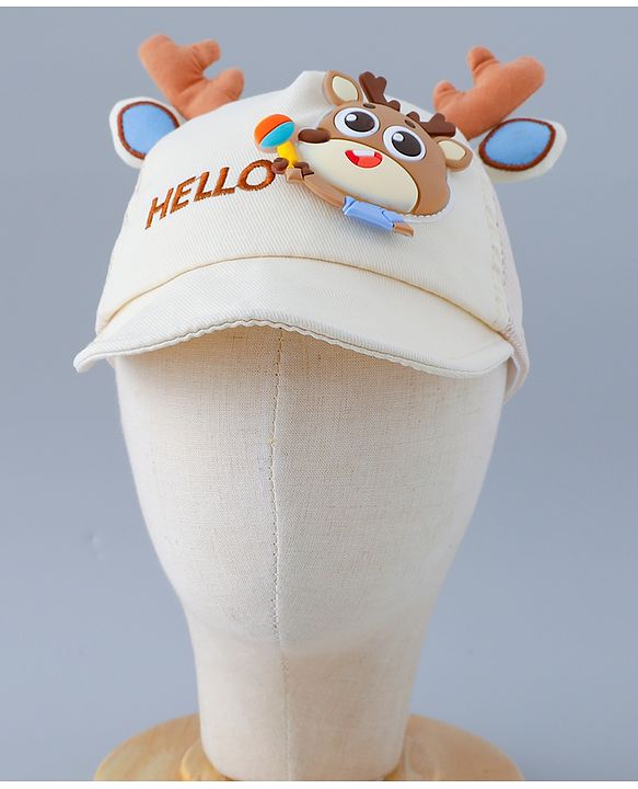 Babyhug Free Size Baseball Summer Cap with Reindeer Applique - Beige(Text on the cap may vary)