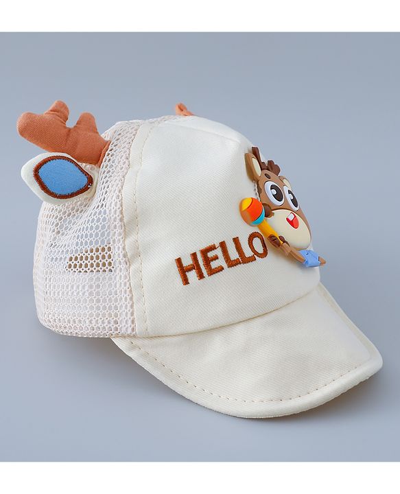 Babyhug Free Size Baseball Summer Cap with Reindeer Applique - Beige(Text on the cap may vary)