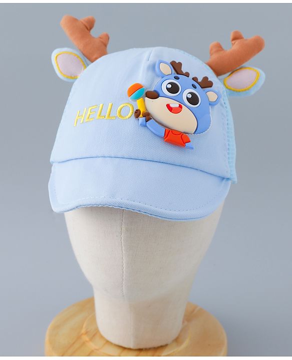 Babyhug Free Size Baseball Summer Cap with Reindeer Applique - Blue