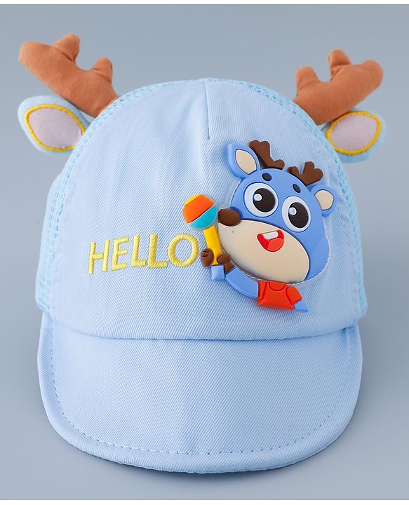 Babyhug Free Size Baseball Summer Cap with Reindeer Applique - Blue