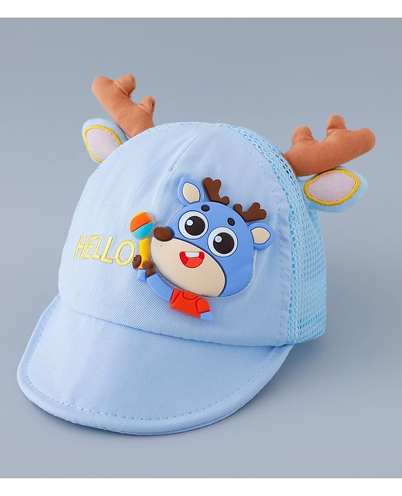 Babyhug Free Size Baseball Summer Cap with Reindeer Applique - Blue