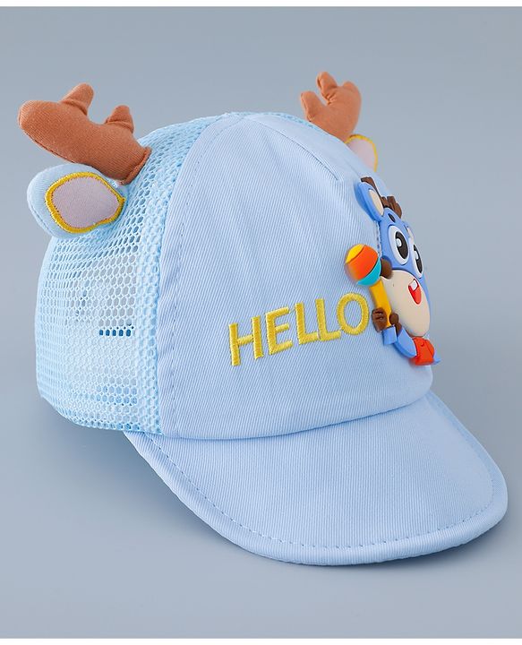 Babyhug Free Size Baseball Summer Cap with Reindeer Applique - Blue