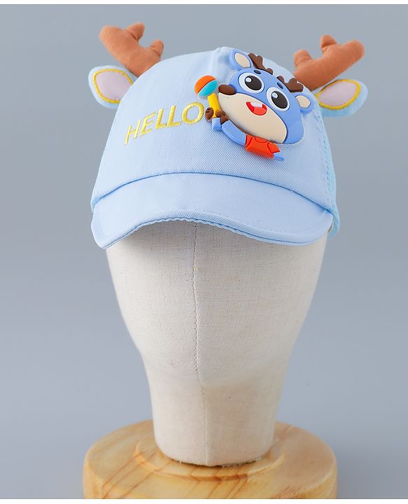Babyhug Free Size Baseball Summer Cap with Reindeer Applique - Blue