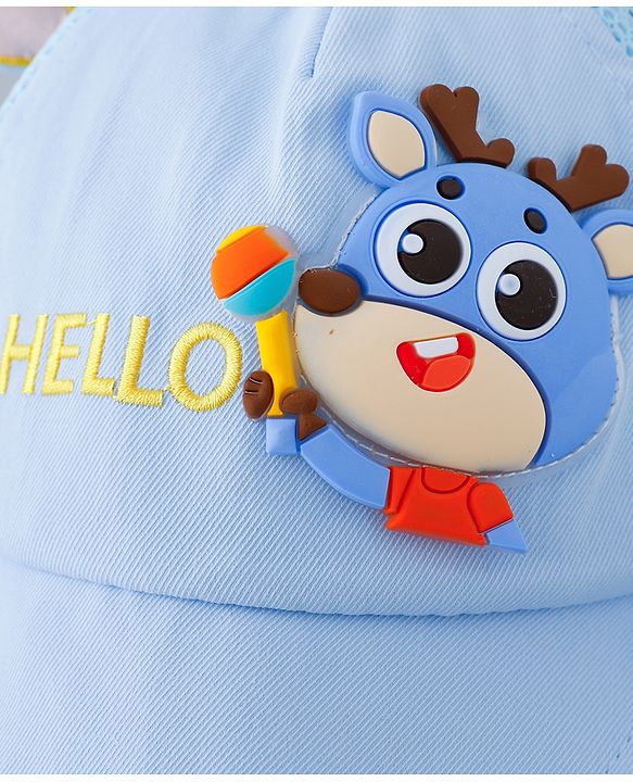 Babyhug Free Size Baseball Summer Cap with Reindeer Applique - Blue