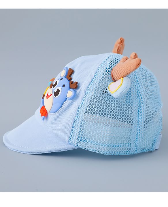 Babyhug Free Size Baseball Summer Cap with Reindeer Applique - Blue