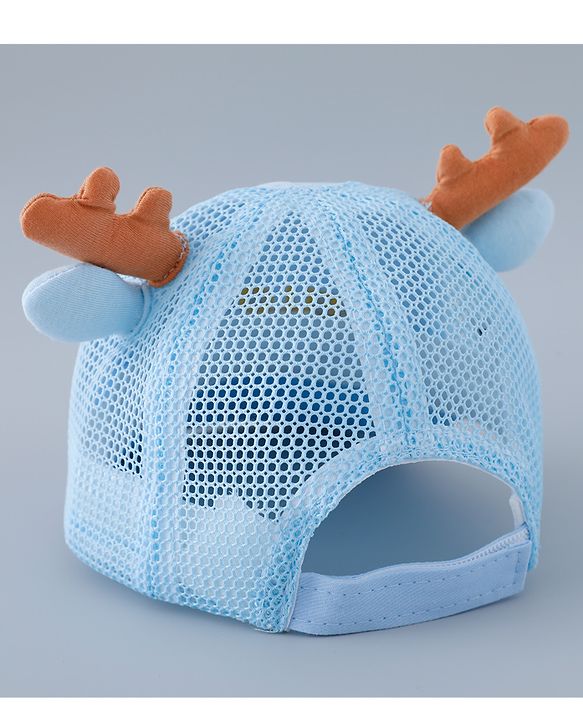 Babyhug Free Size Baseball Summer Cap with Reindeer Applique - Blue