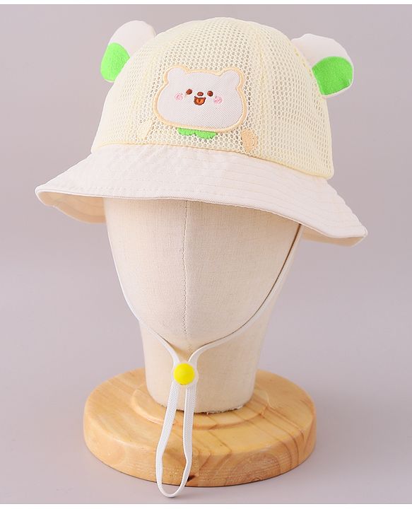 Babyhug Cotton Free Size Bucket Hat with Bear Embroidery - Beige
