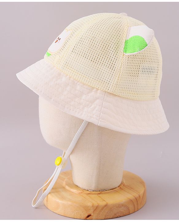 Babyhug Cotton Free Size Bucket Hat with Bear Embroidery - Beige