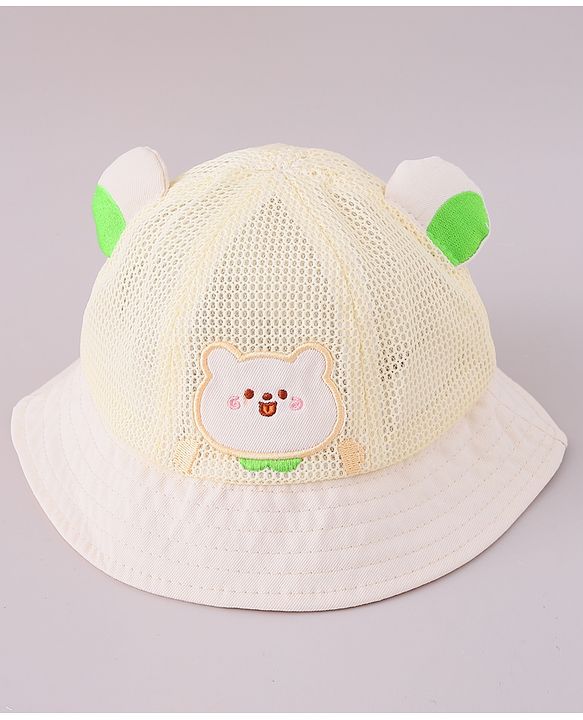 Babyhug Cotton Free Size Bucket Hat with Bear Embroidery - Beige