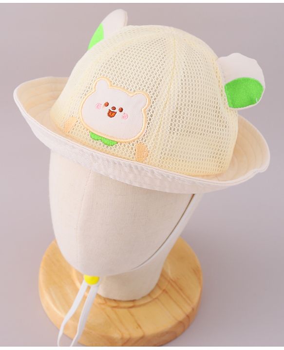 Babyhug Cotton Free Size Bucket Hat with Bear Embroidery - Beige