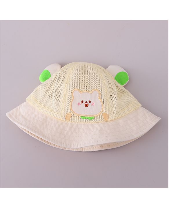 Babyhug Cotton Free Size Bucket Hat with Bear Embroidery - Beige