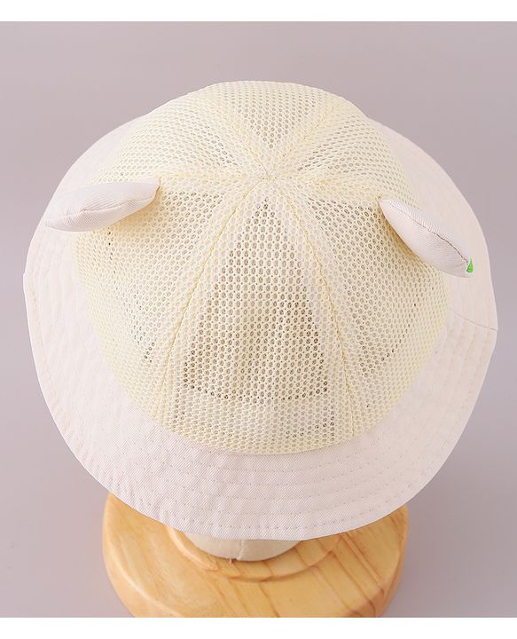 Babyhug Cotton Free Size Bucket Hat with Bear Embroidery - Beige