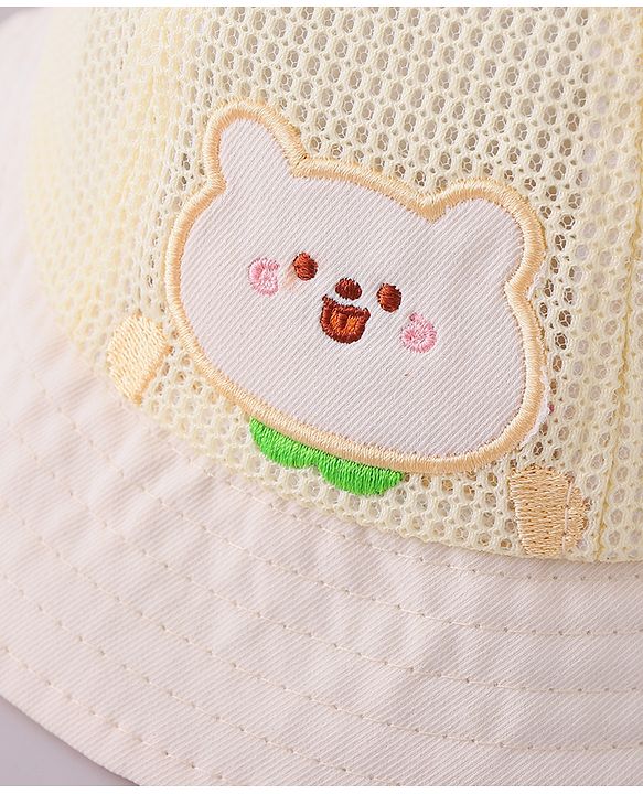 Babyhug Cotton Free Size Bucket Hat with Bear Embroidery - Beige