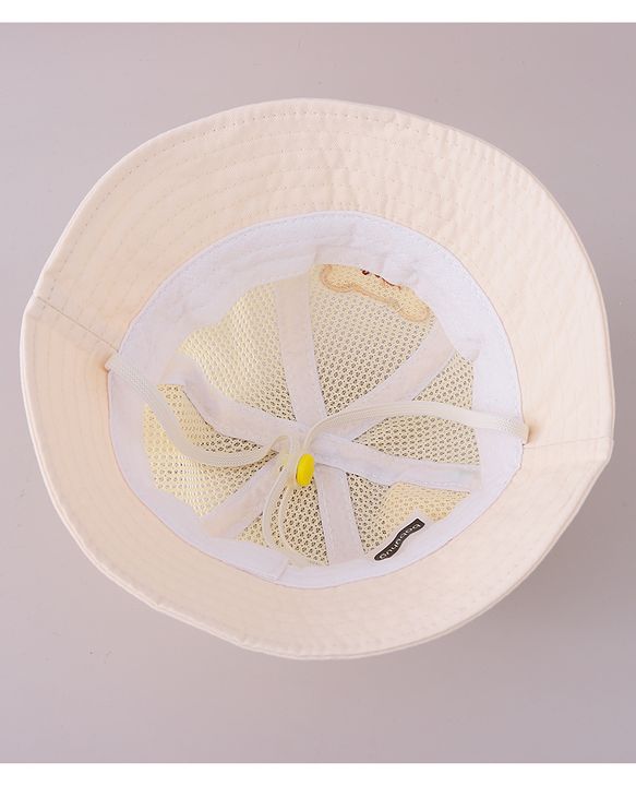 Babyhug Cotton Free Size Bucket Hat with Bear Embroidery - Beige