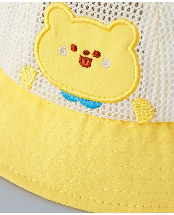 Babyhug Cotton Free Size Bucket Hat with Bear Embroidery - Yellow
