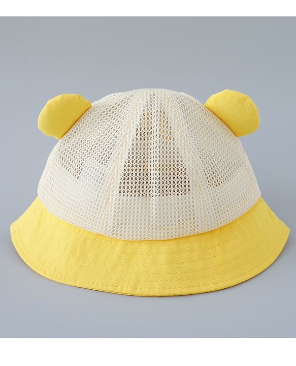 Babyhug Cotton Free Size Bucket Hat with Bear Embroidery - Yellow
