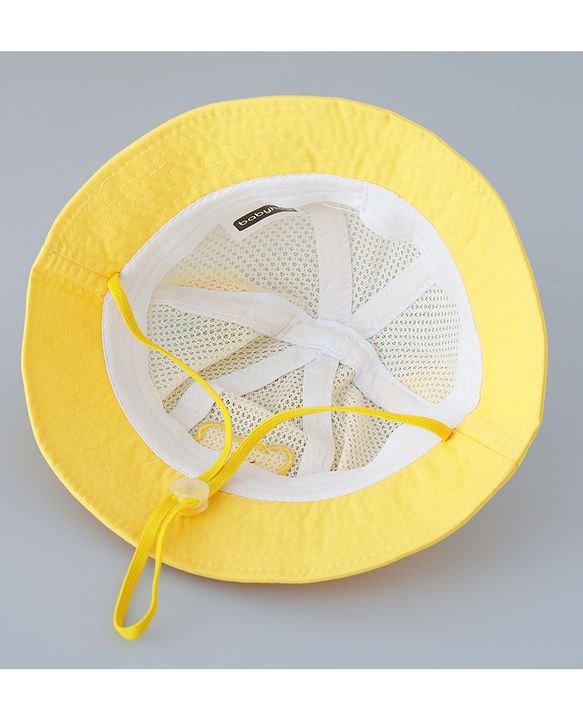 Babyhug Cotton Free Size Bucket Hat with Bear Embroidery - Yellow