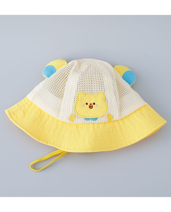 Babyhug Cotton Free Size Bucket Hat with Bear Embroidery - Yellow