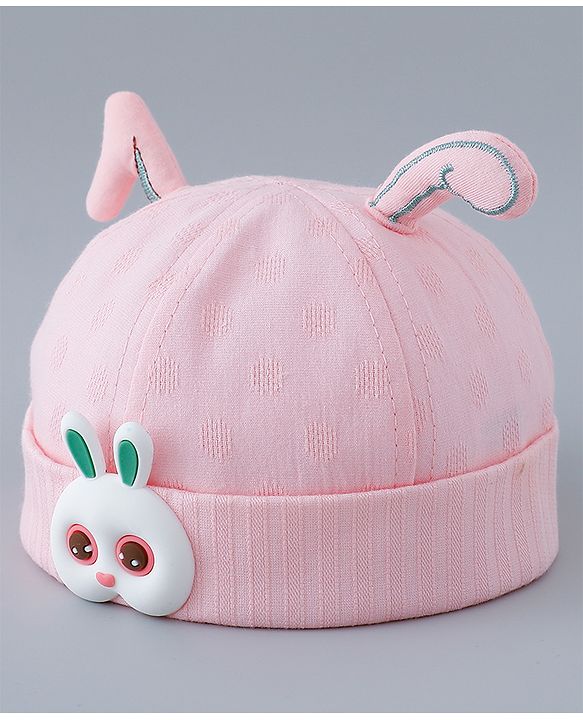 Babyhug Cotton Bucket Hat with Bunny Applique - Pink