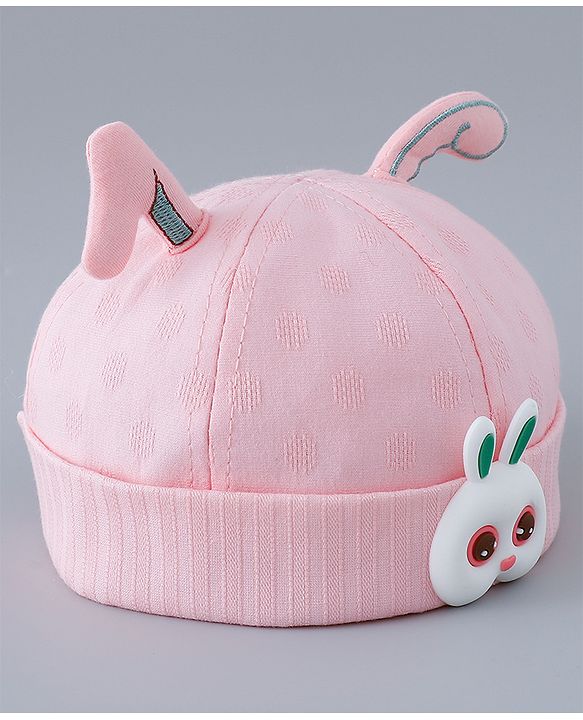 Babyhug Cotton Bucket Hat with Bunny Applique - Pink