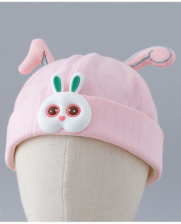 Babyhug Cotton Bucket Hat with Bunny Applique - Pink