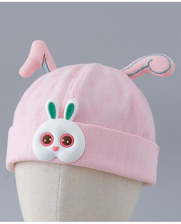 Babyhug Cotton Bucket Hat with Bunny Applique - Pink