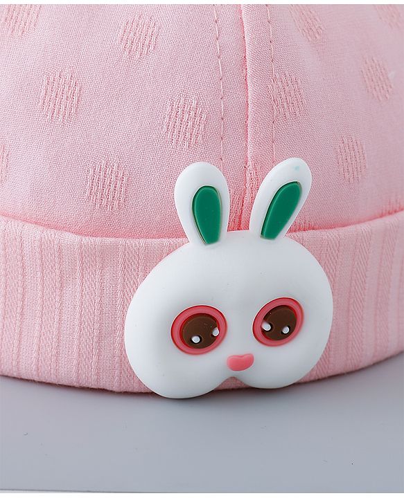 Babyhug Cotton Bucket Hat with Bunny Applique - Pink