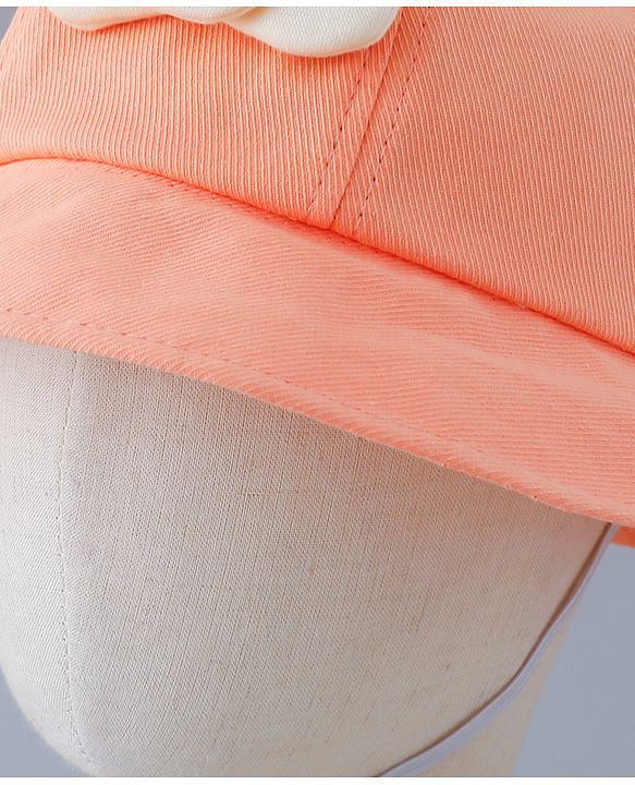 Babyhug Cotton Free Size Bucket Hat with Teddy Applique Orange - Circumference 50 cm