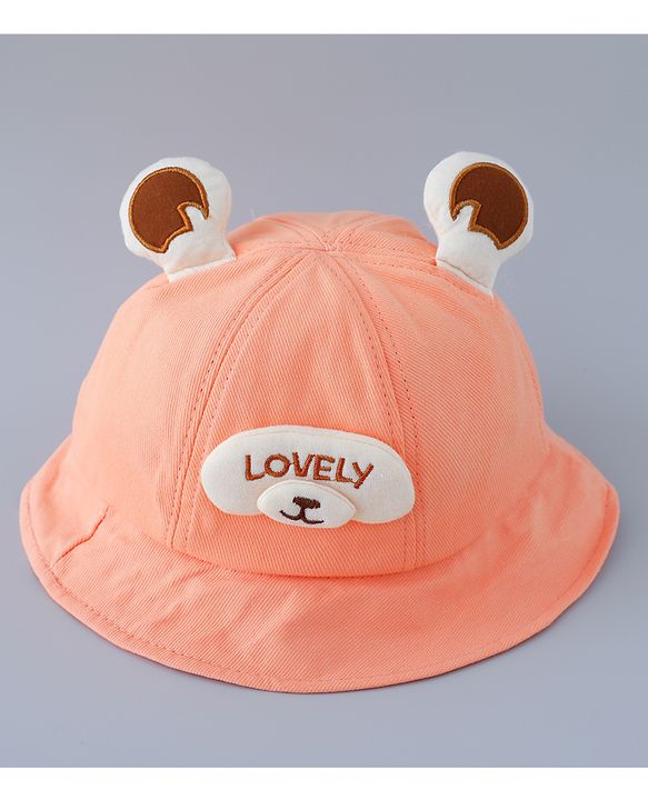 Babyhug Cotton Free Size Bucket Hat with Teddy Applique Orange - Circumference 50 cm