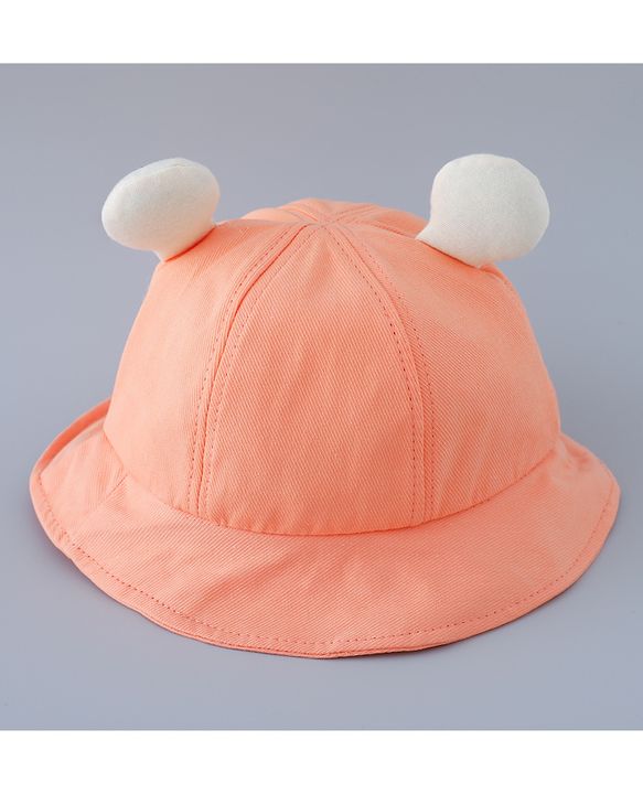 Babyhug Cotton Free Size Bucket Hat with Teddy Applique Orange - Circumference 50 cm
