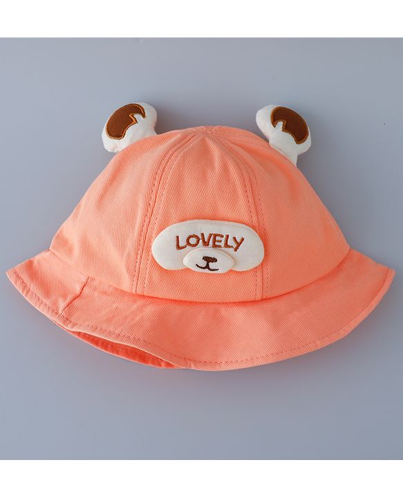Babyhug Cotton Free Size Bucket Hat with Teddy Applique Orange - Circumference 50 cm