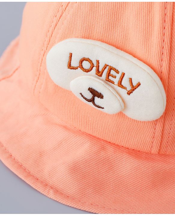 Babyhug Cotton Free Size Bucket Hat with Teddy Applique Orange - Circumference 50 cm
