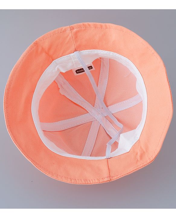 Babyhug Cotton Free Size Bucket Hat with Teddy Applique Orange - Circumference 50 cm