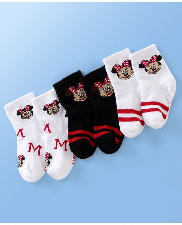 Cute Walk Disney By Babyhug Anti Bacterial Ankle Length Socks Minnie Mouse Design Pack Of 3 - Multicolour