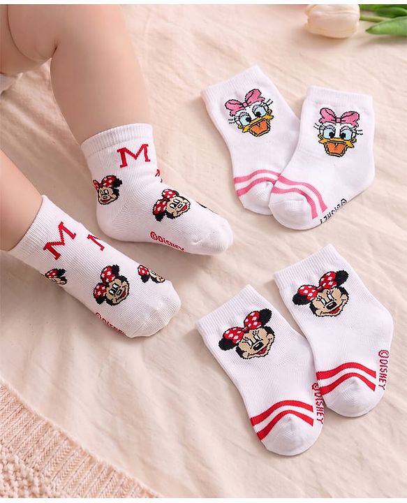 Cute Walk by Babyhug Antibacterial Ankle Length Socks Minnie Mouse Design Pack of 3- Multicolour