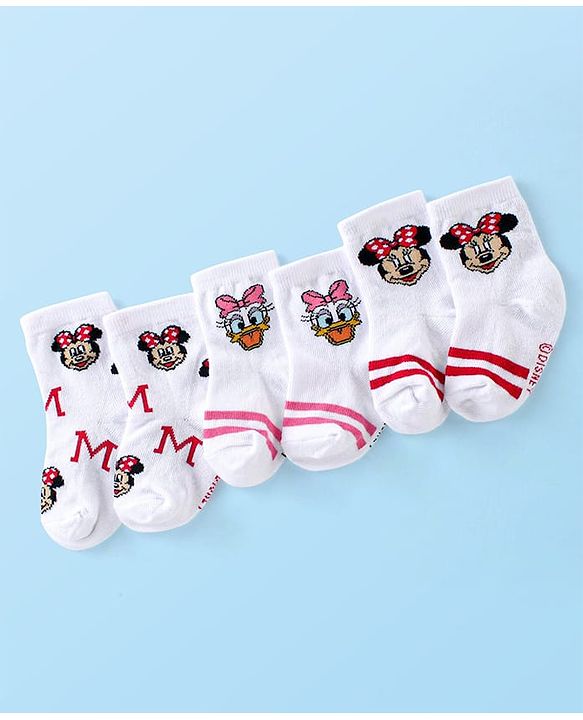 Cute Walk by Babyhug Antibacterial Ankle Length Socks Minnie Mouse Design Pack of 3- Multicolour