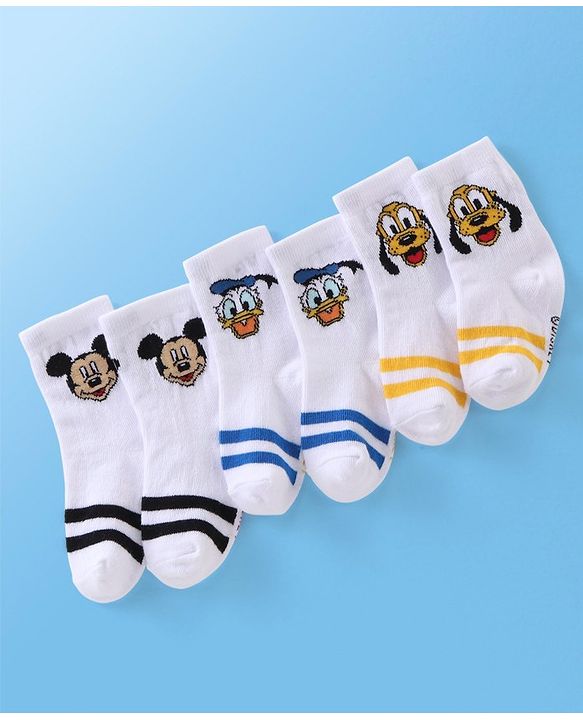 Cute Walk Disney By Babyhug Anti Bacterial Ankle Length Socks Mickey Mouse Design Pack Of 3 - Multicolour